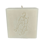 Monogrammed soy wax candle with unbleached 100% cotton wick featuring a warm ivory color