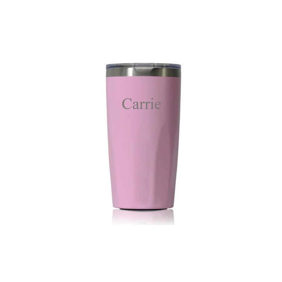 20 oz insulated tumbler in pink with carrie monogrammed