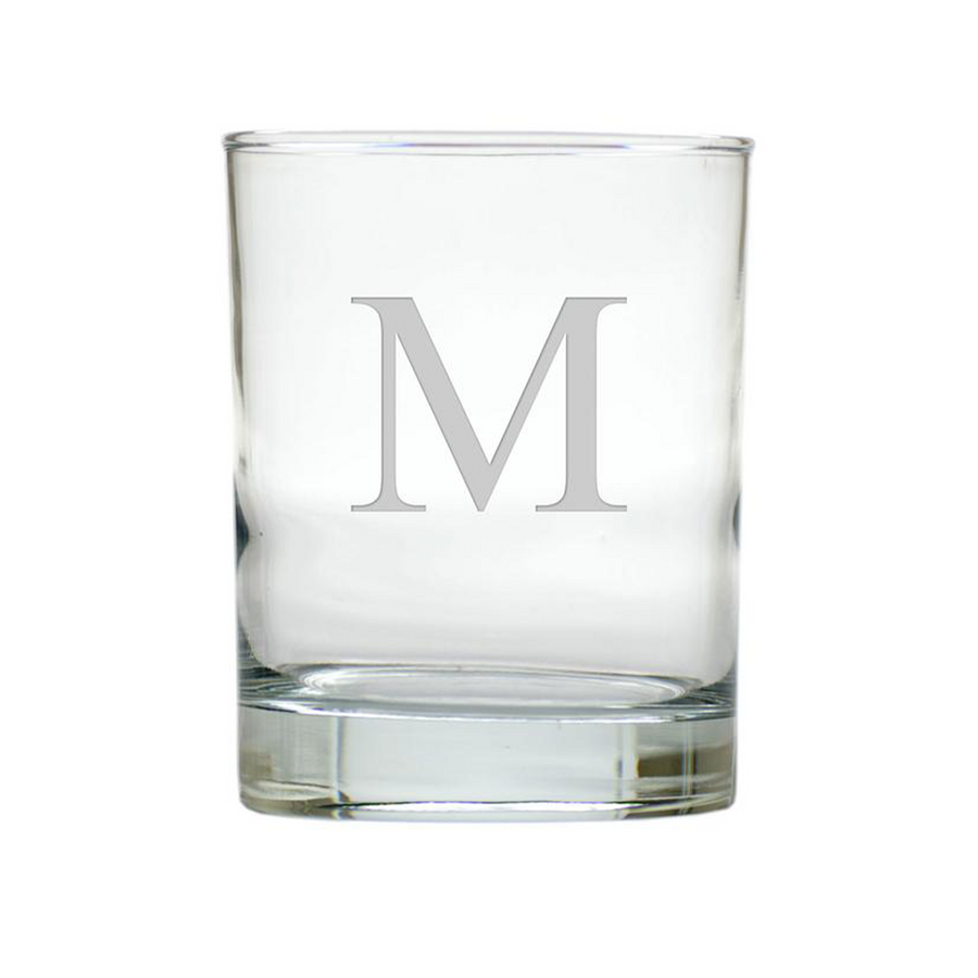 glass old fashioned glass monogrammed with M