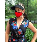 Black straw brimmed visor on our CEO with red essential mask