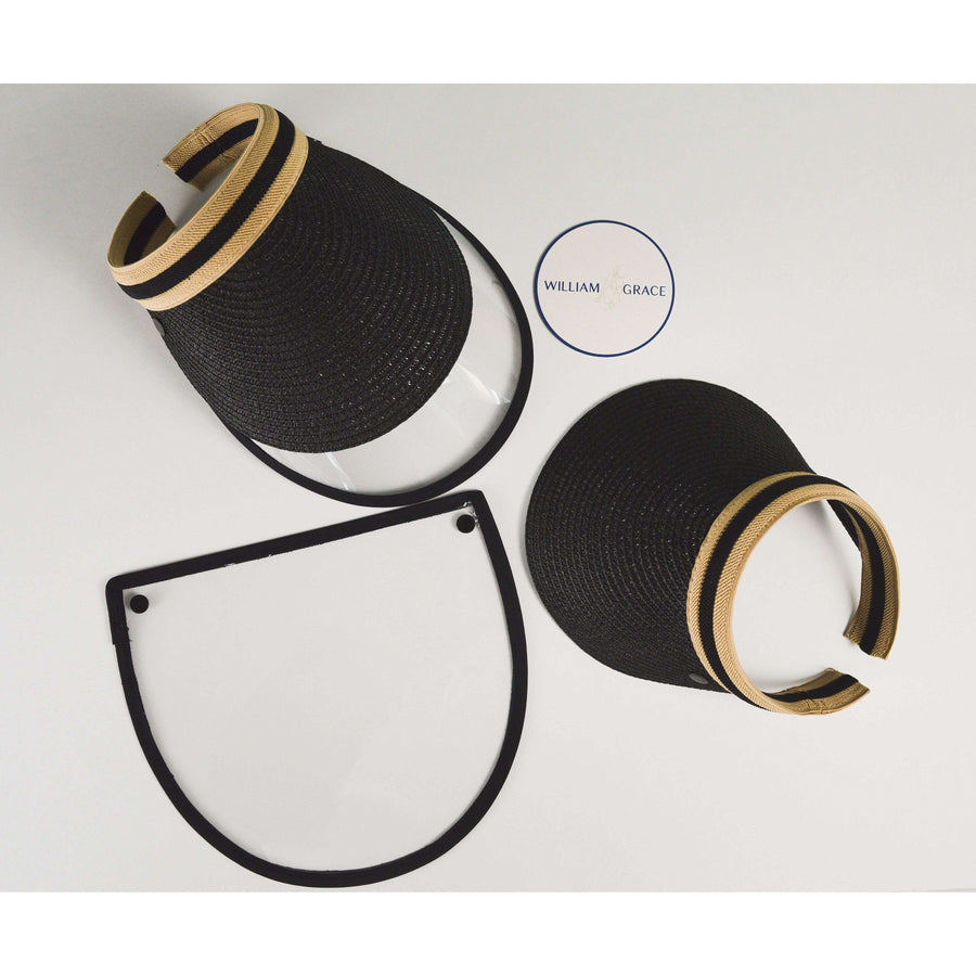 Black, tan straw brimmed visor with anti-fog face shield
